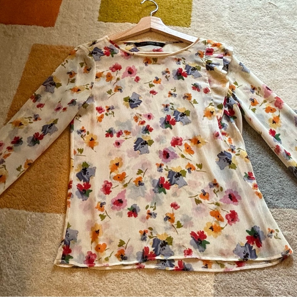Zara semi sheer floral blouse, size M